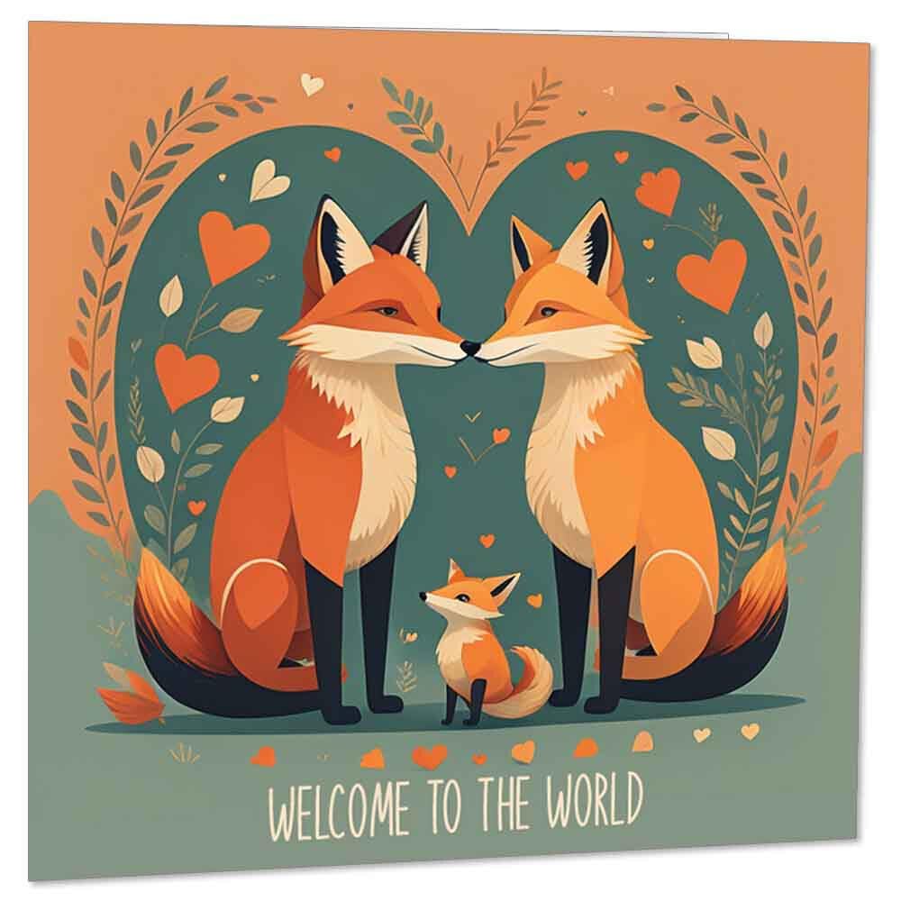New Baby Card - Cute Fox Congratulations New Parents New Mum Cards 145 x 145mm - Purple Fox Gifts