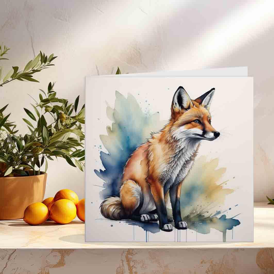 Watercolour Fox Birthday Card Greeting Card Fox design Animal Cards 145 x 145mm - Purple Fox Gifts