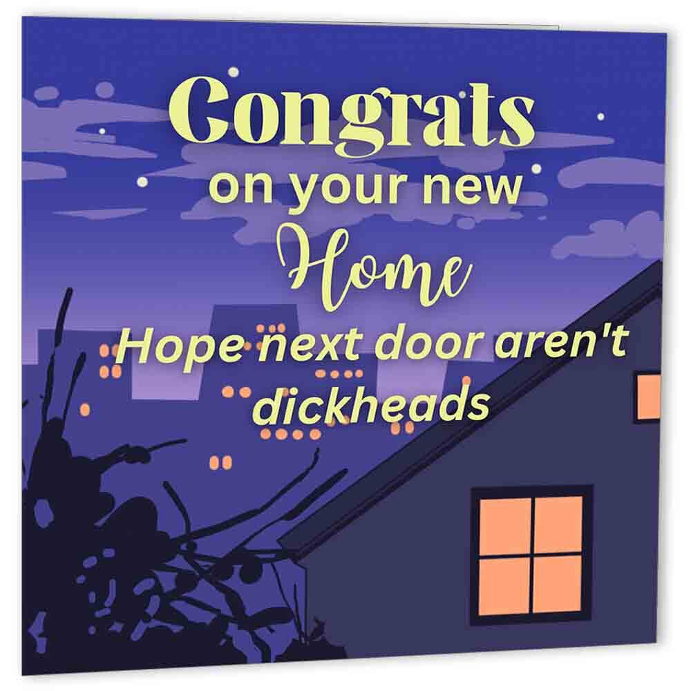 Rude Happy New Home Card - Di**heads - Funny Housewarming Card Congrats - Purple Fox Gifts