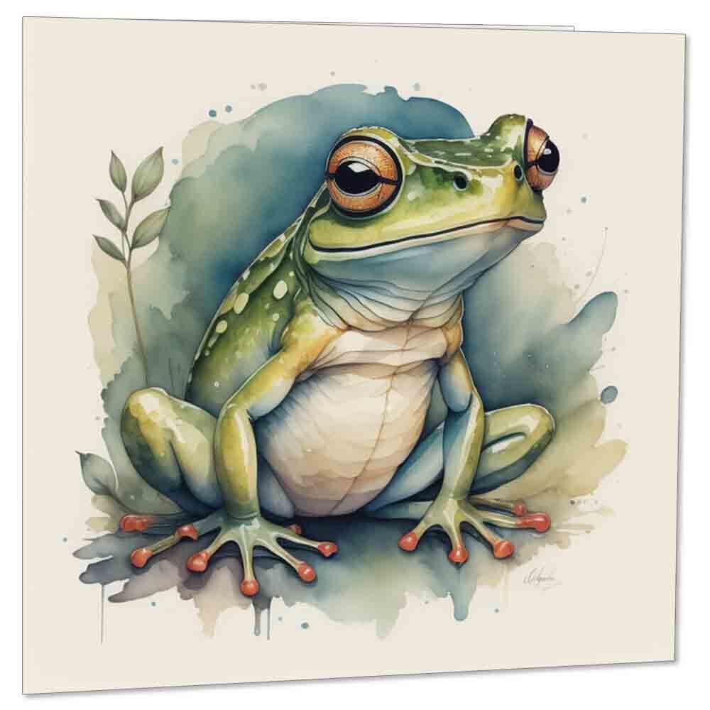 Watercolour Frog Greeting Card Frog Illustration Birthday Card 145 x 145mm - Purple Fox Gifts