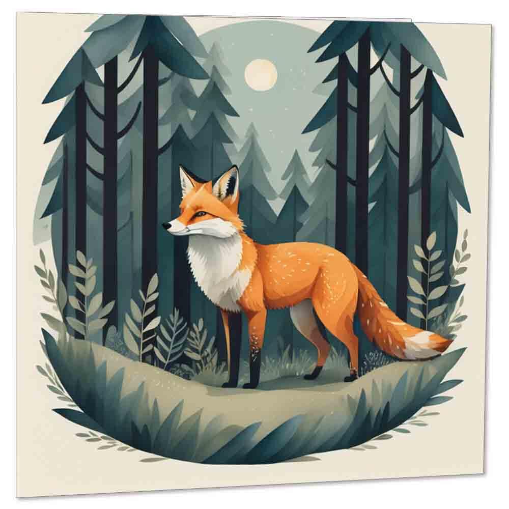 Fox in Woods Greeting Card Birthday Card Cute Fox Forest Drawing 145 x 145mm - Purple Fox Gifts