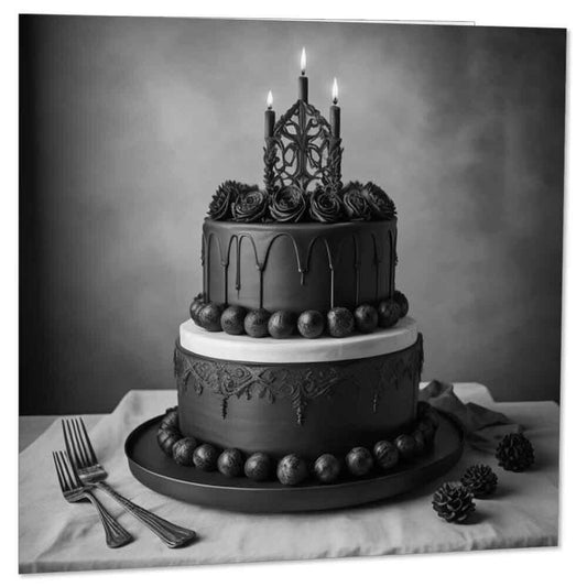 Black Gothic Wedding Cake Card 145 x 145mm - Purple Fox Gifts