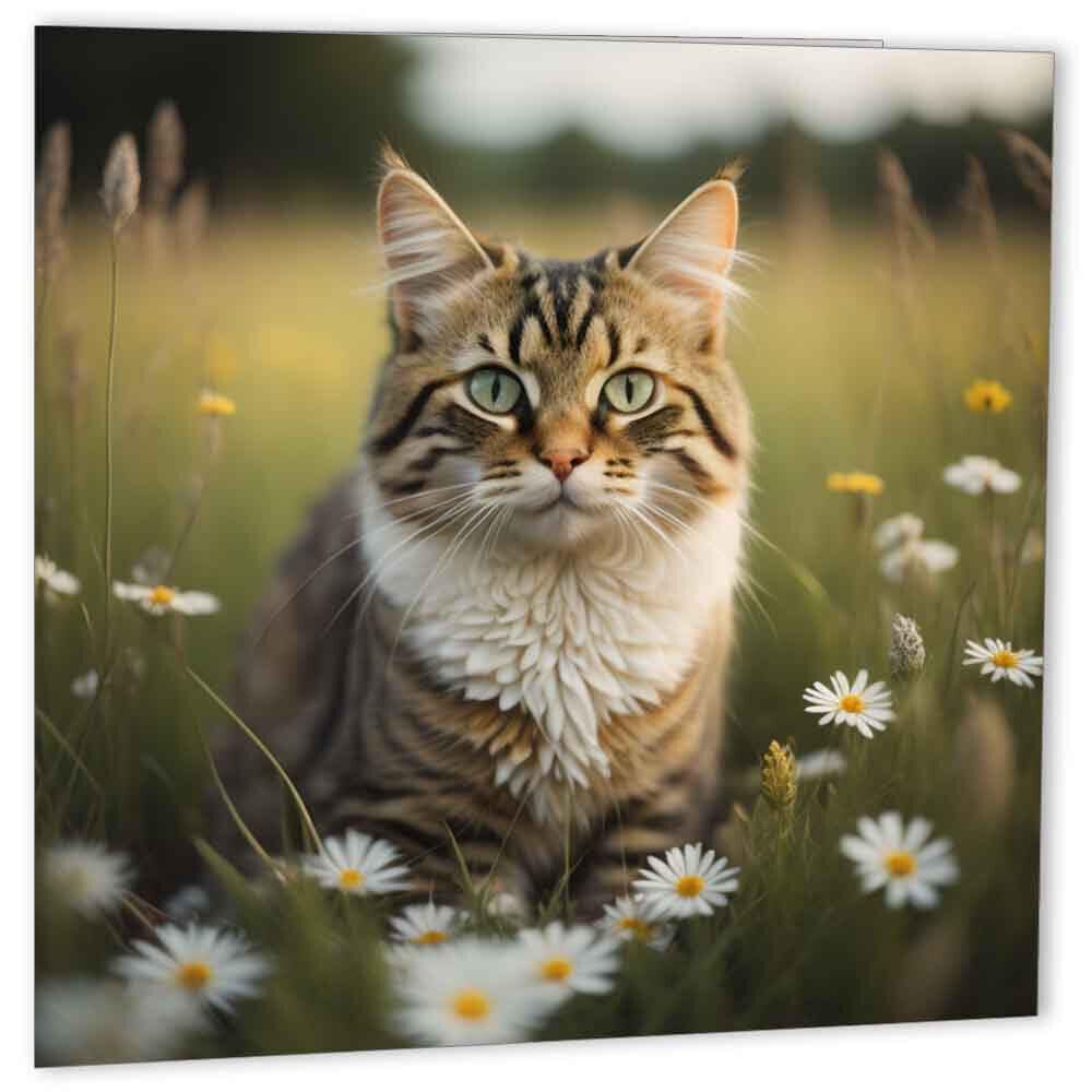 Cat Greeting Card Cute Kitten Kitty 147mm x 147mm Cats - Purple Fox Gifts