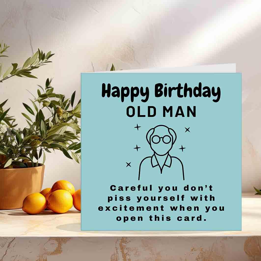 Funny Rude Happy Birthday Card for Dad - Old Man - Grandad friend bday cards - Purple Fox Gifts