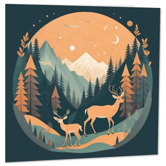 Nature Greeting Card - Mountains Animals Forest Woodland Card 145 x 145mm - Purple Fox Gifts