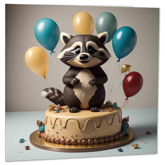 Raccoon Birthday Card Cute Raccoon Card 145 x 145mm - Purple Fox Gifts