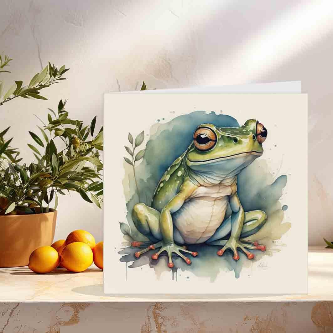 Watercolour Frog Greeting Card Frog Illustration Birthday Card 145 x 145mm - Purple Fox Gifts