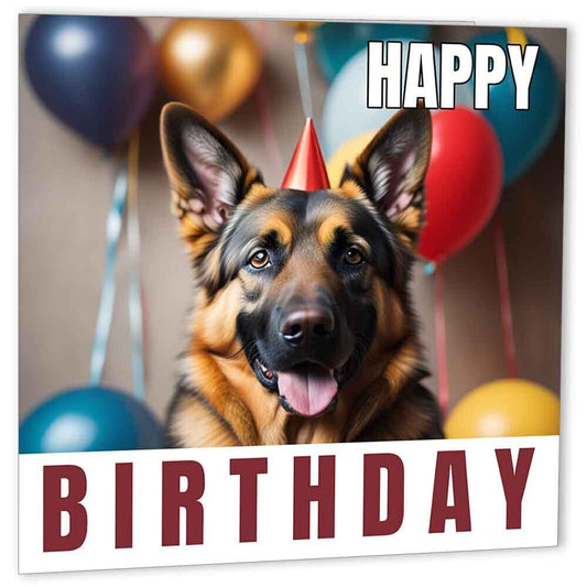German Shepherd Birthday Card 147 x 147mm Dogs Happy Birthday Card - Purple Fox Gifts