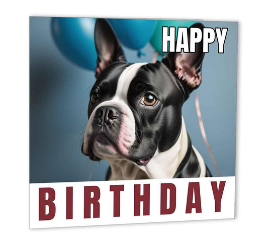French Bulldog Birthday Card 147 x 147mm Cute Dog Happy Birthday Card Bday - Purple Fox Gifts