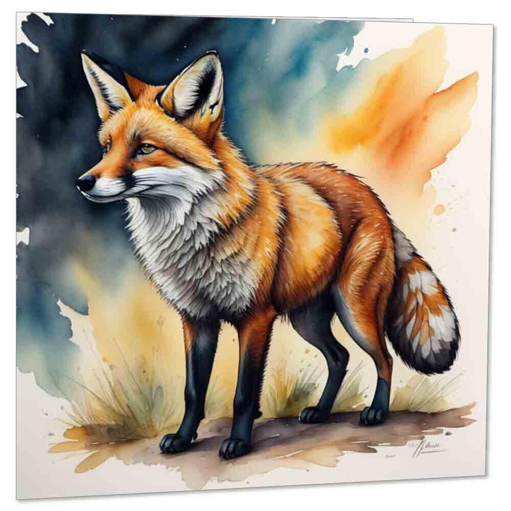 Watercolour Fox Greeting Card Birthday Card Cute Foxes Cards 145 x 145mm - Purple Fox Gifts