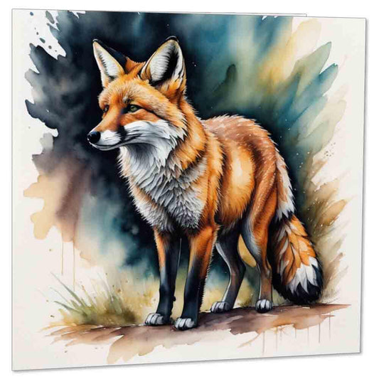 Water Colour Fox Animal Birthday Card Fox Card Greeting Card 145 x 145mm - Purple Fox Gifts