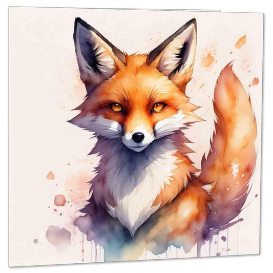 Watercolour Fox Card Birthday/Greeting Cards Fox Art Animal Card 145 x 145mm - Purple Fox Gifts