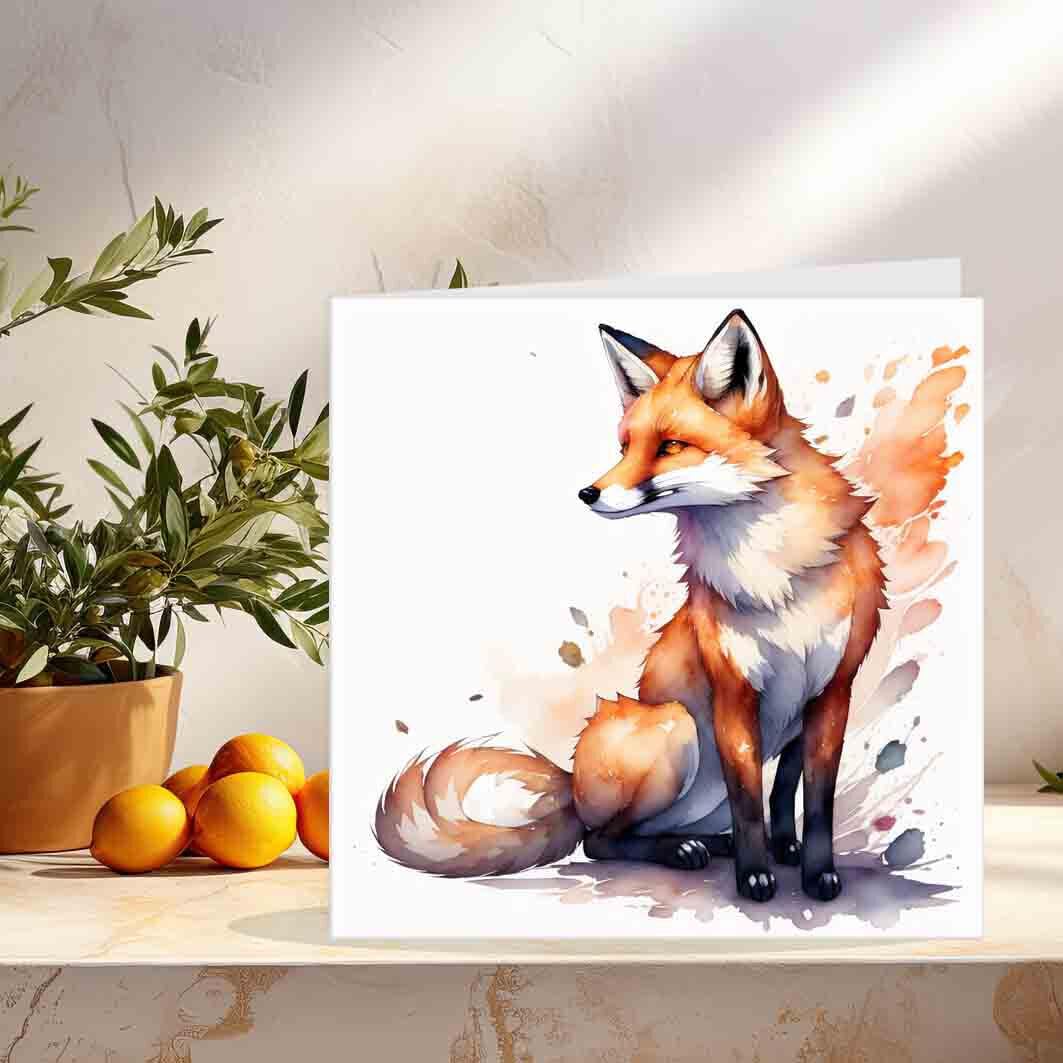 Watercolour Fox Birthday Card Greeting Card Fox design Animal Card 145 x 145mm - Purple Fox Gifts