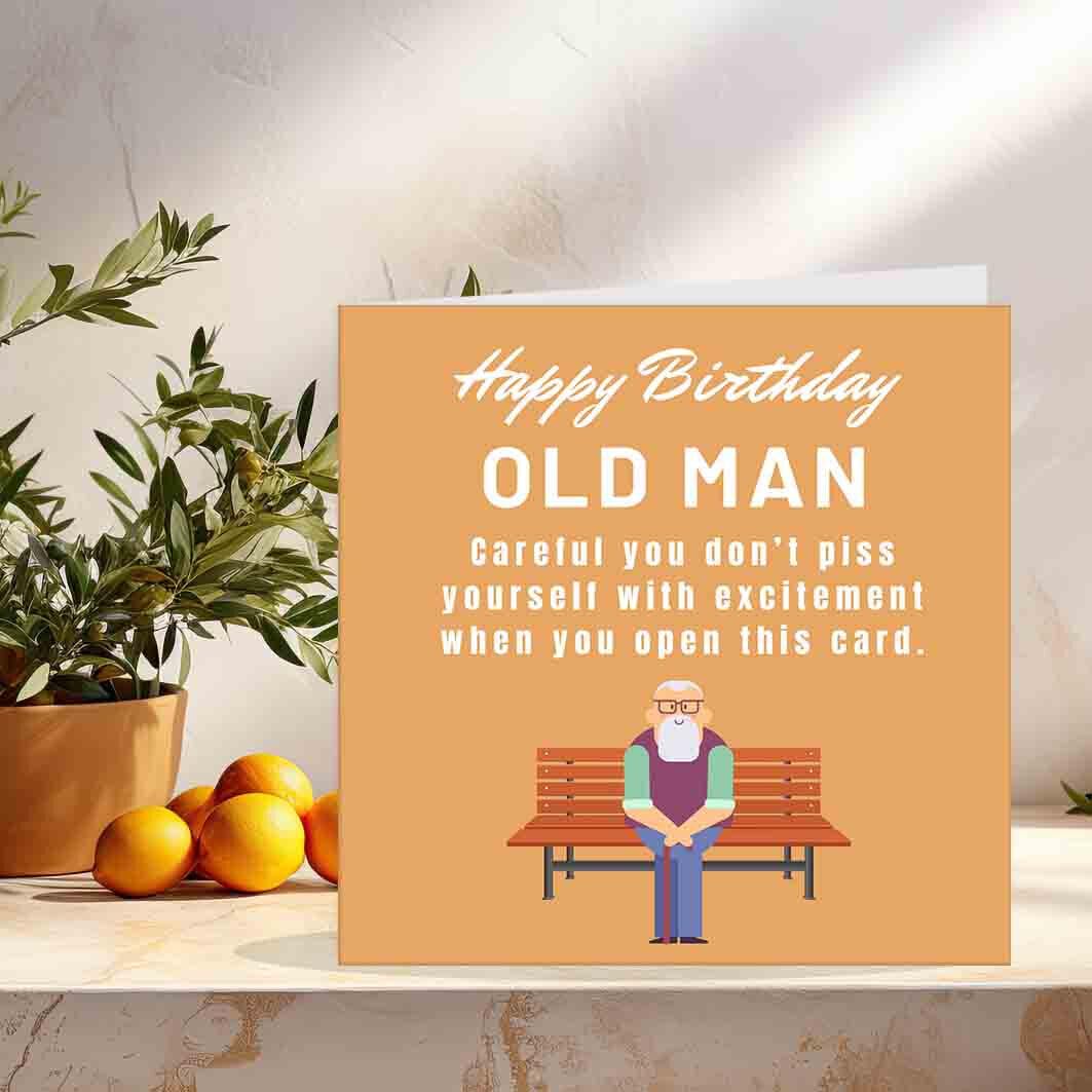 Rude Funny Card for Dad - Happy Birthday Old Man - friend Grandad bday cards - Purple Fox Gifts