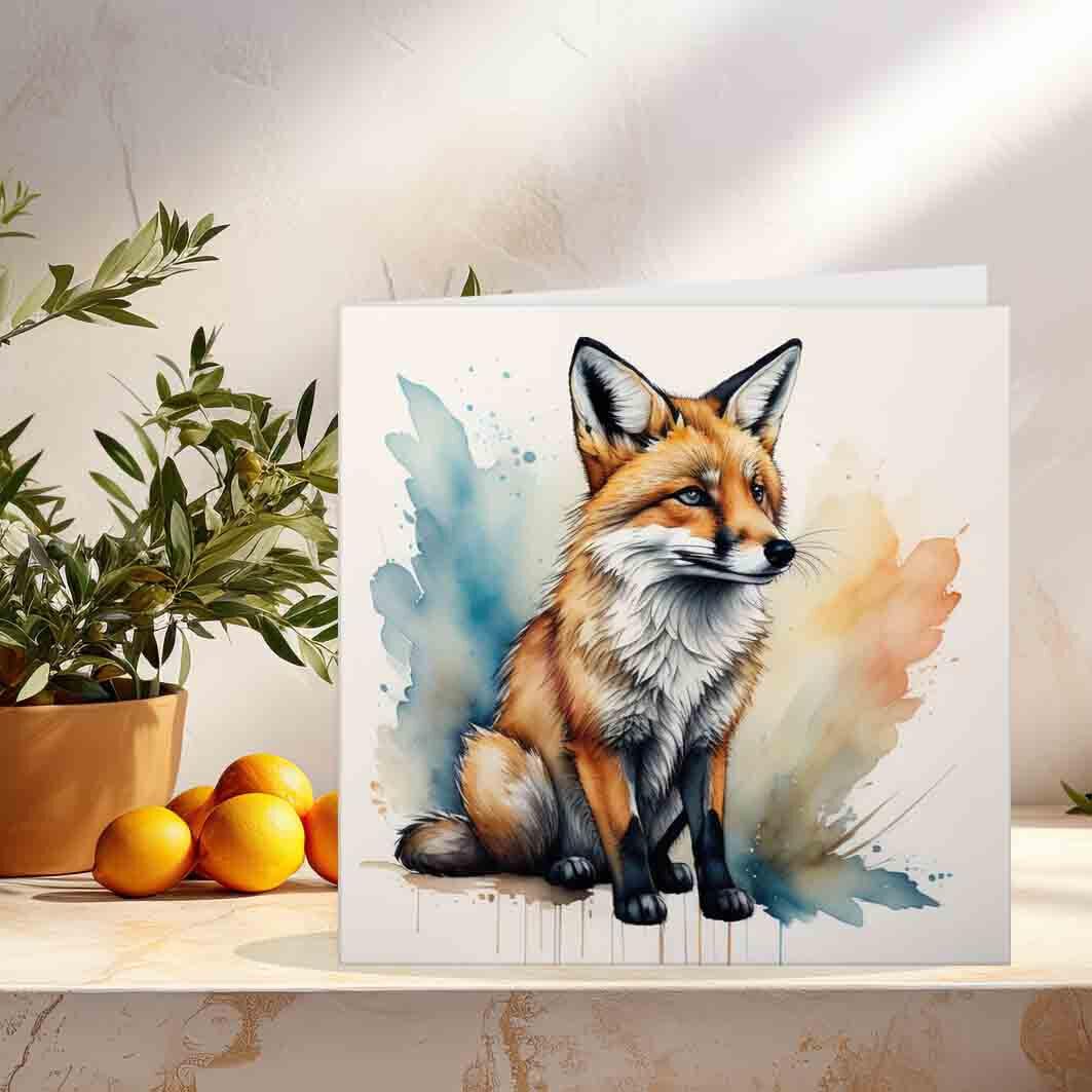 Fox Greeting Card - Birthday Card - Watercolour Anima1s Fox Design 145 x 145mm - Purple Fox Gifts