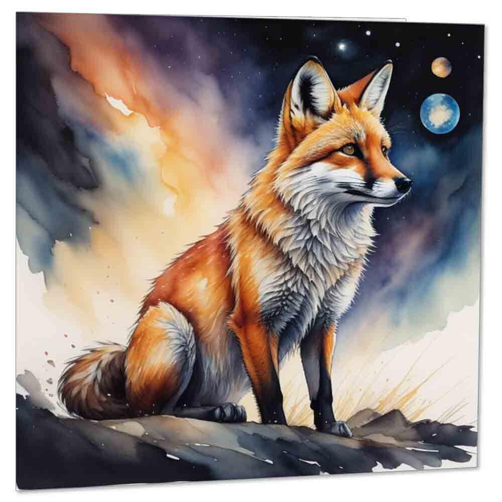 Watercolour Fox Birthday Card Greeting Card Foxes Cards 145 x 145mm - Purple Fox Gifts