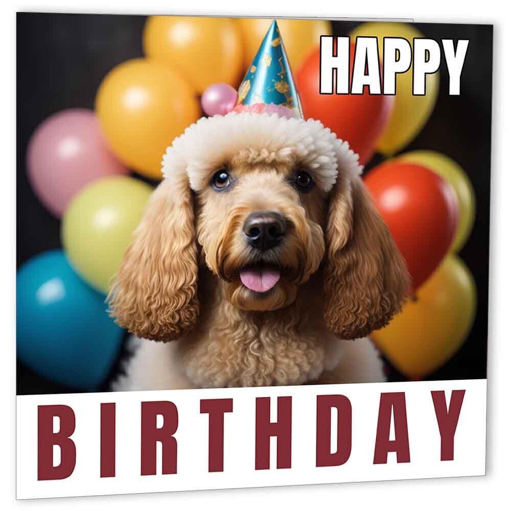 Poodle Birthday Card 147 x 147mm Cute Dog Happy Birthday Cards - Purple Fox Gifts