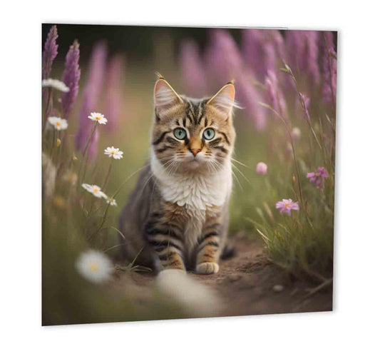 Cat Greeting Card Cute Kitten Kitty 147mm x 147mm - Purple Fox Gifts