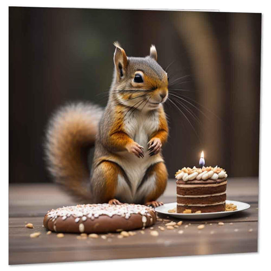 Squirrel Birthday Card - Cute Squirrel 145 x 145mm - Purple Fox Gifts