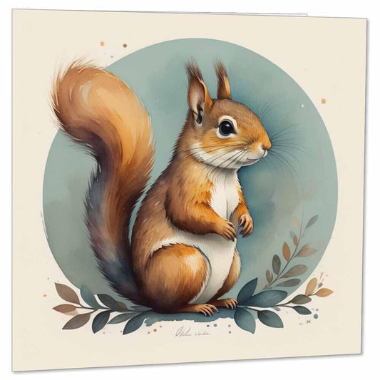 Squirrel Watercolour Greeting Card - Squirrel Cards 145 x 145mm - Purple Fox Gifts