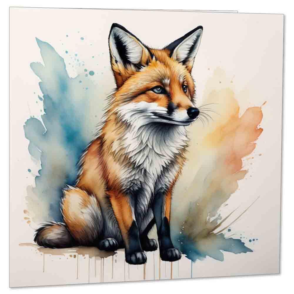 Fox Greeting Card - Birthday Card - Watercolour Anima1s Fox Design 145 x 145mm - Purple Fox Gifts