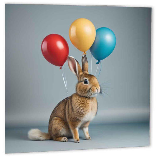 Bunny Rabbit Birthday Card Rabbits birthday card 147mm x 147mm - Purple Fox Gifts