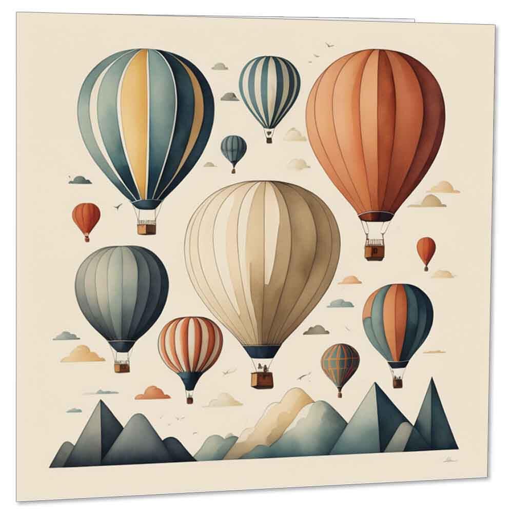 Hot Air Balloons Greeting Card 145 x 145mm - Purple Fox Gifts