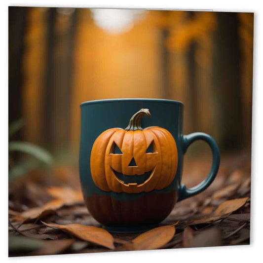 Halloween Pumpkin Coffee Autumn Halloween Cards 145 x 145mm - Purple Fox Gifts