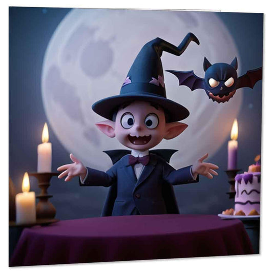 Cute Halloween Cards for Kids Boy Vampire Bat 145 x 145mm - Purple Fox Gifts