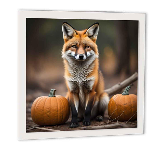 Fox Pumpkin Greeting Card Halloween Autumn foxes greeting card 147mm x 147mm - Purple Fox Gifts