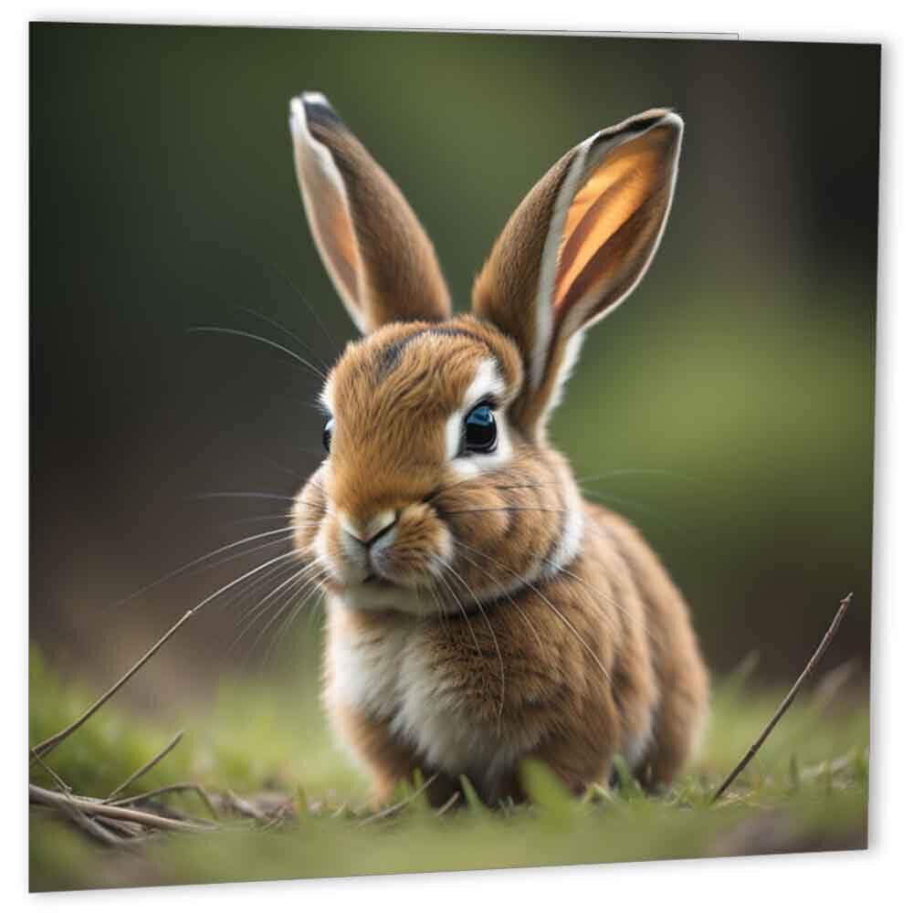 Rabbit Card Bunny Rabbit Greeting Card 147mm x 147mm - Purple Fox Gifts