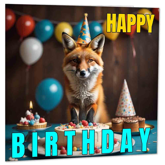 Cute Fox Birthday Card 145 x 145mm - Purple Fox Gifts
