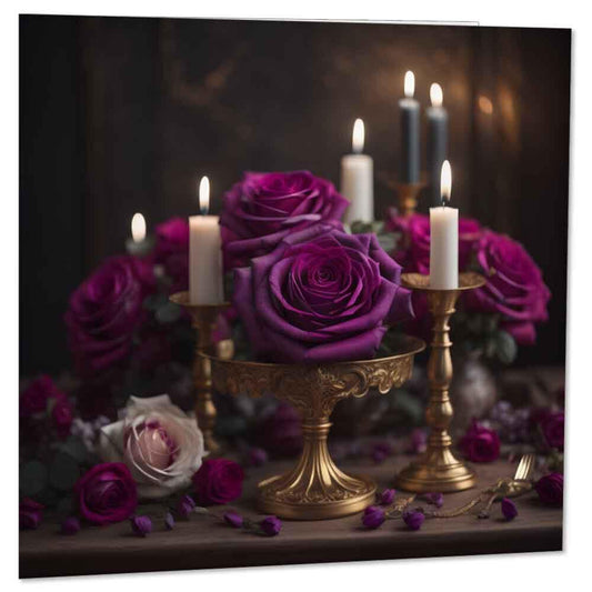 Purple Roses Candles Gothic Greeting Birthday Card 145 x 145mm - Purple Fox Gifts