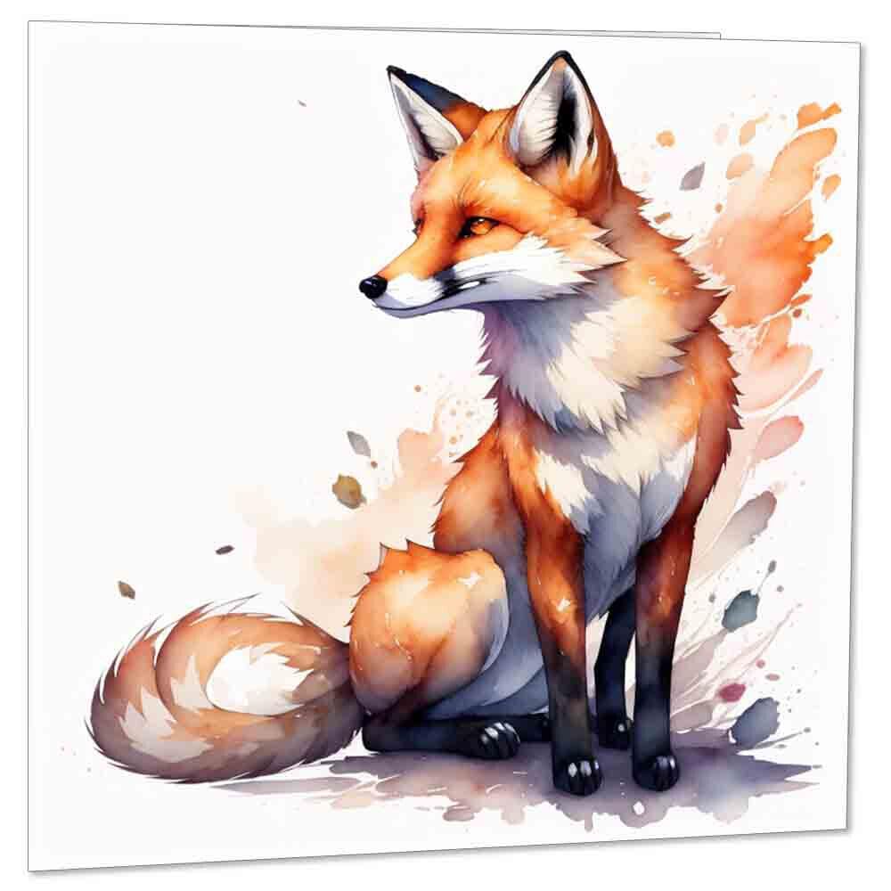 Watercolour Fox Birthday Card Greeting Card Fox design Animal Card 145 x 145mm - Purple Fox Gifts