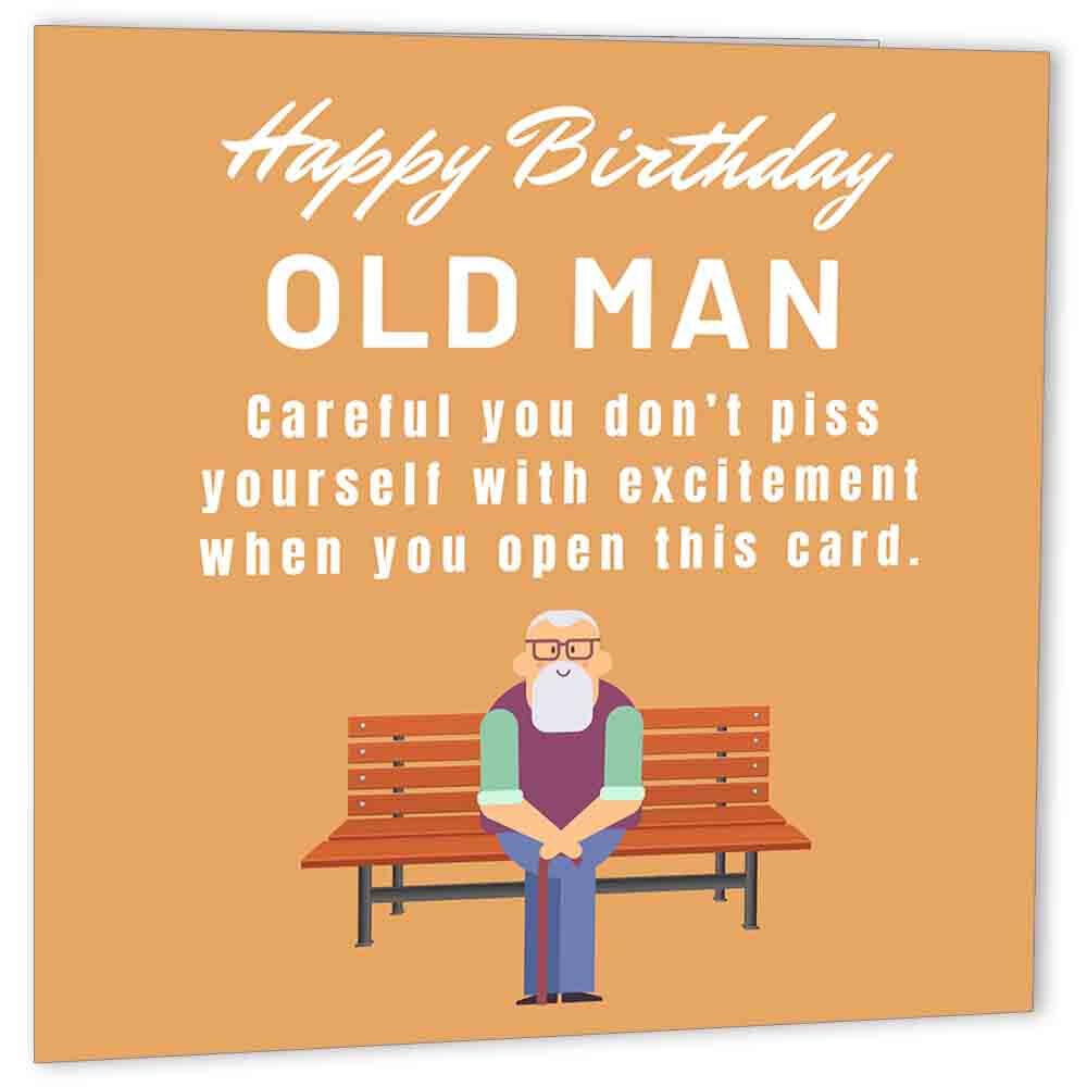 Rude Funny Card for Dad - Happy Birthday Old Man - friend Grandad bday cards - Purple Fox Gifts