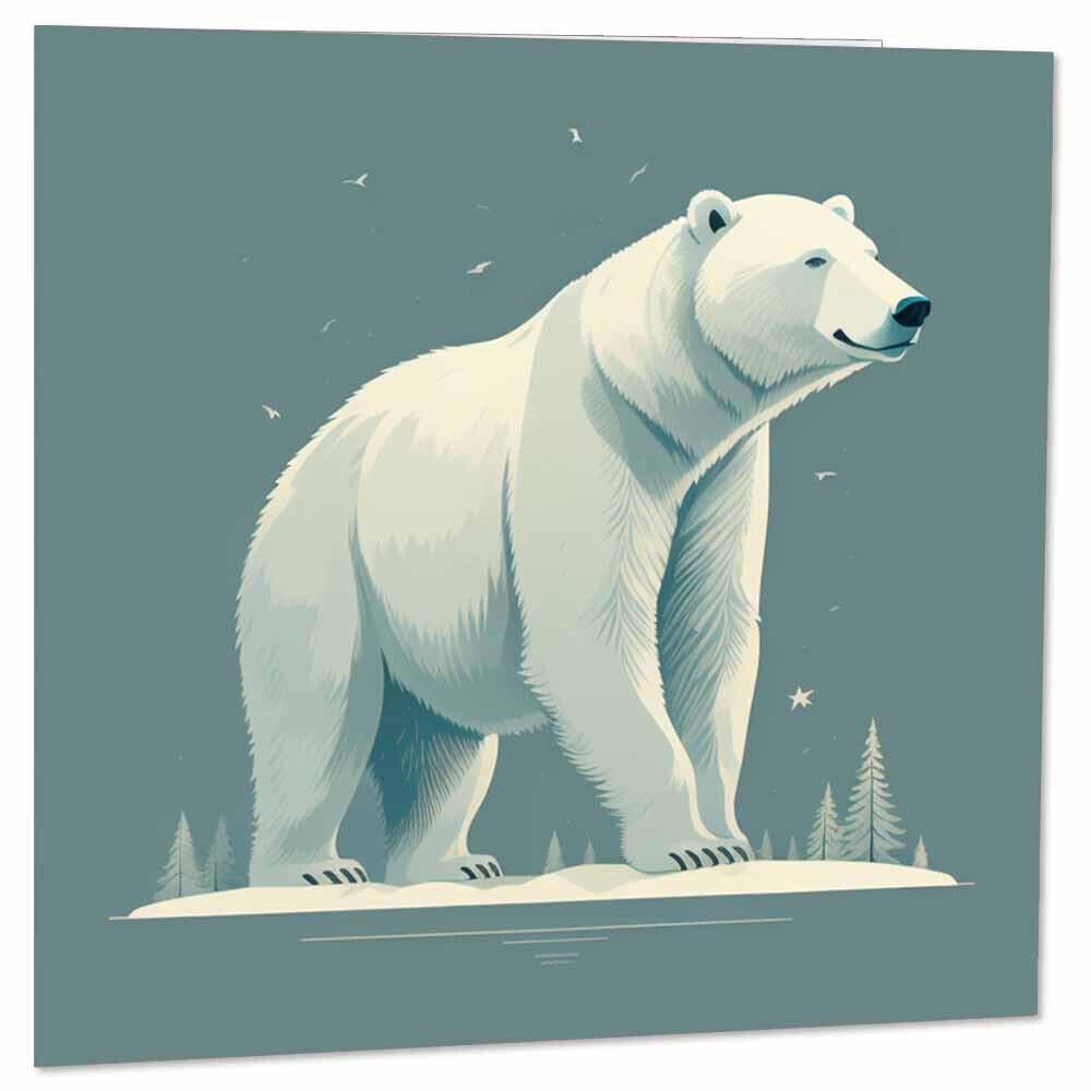 Polar Bear Greeting Card 145 x 145mm - Purple Fox Gifts