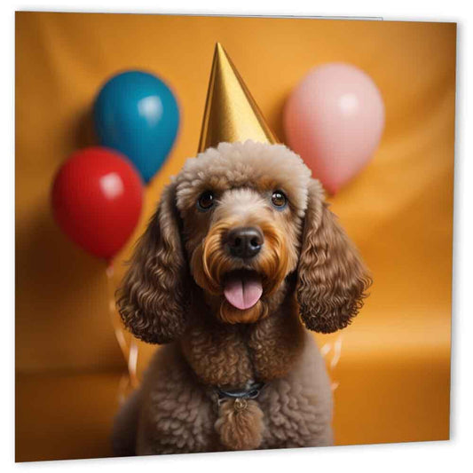 Poodle Birthday Card 147 x 147mm Cute Happy Birthday Card - Purple Fox Gifts
