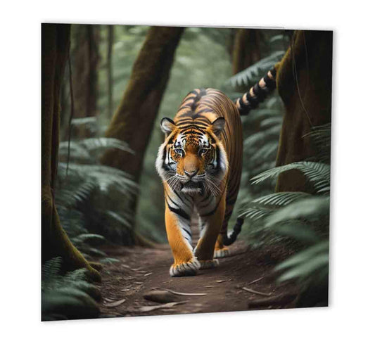 Tiger Greeting Card Tiger in a Jungle Birthday Card 147mm x 147mm - Purple Fox Gifts