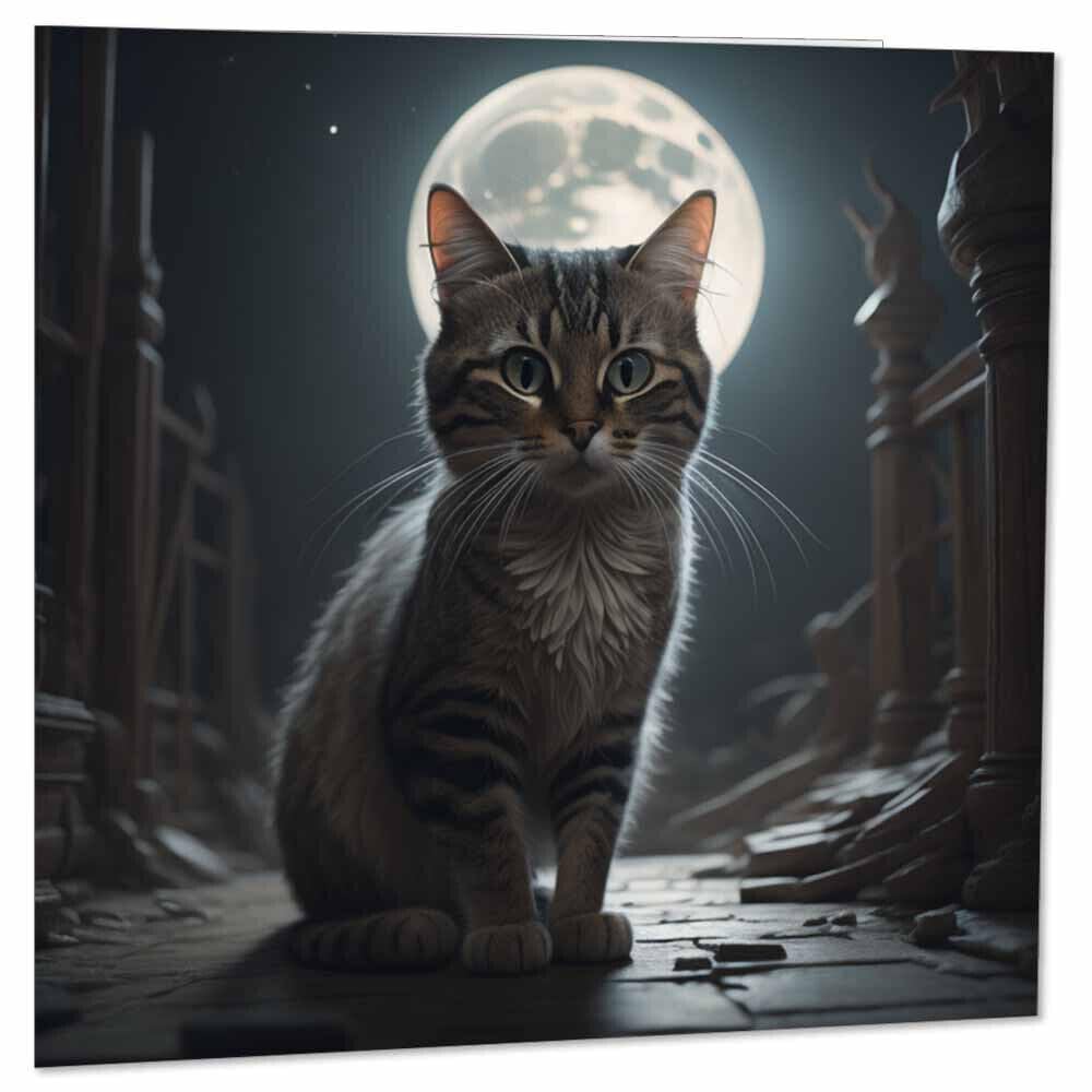 Cat Moon Greeting Card Cat Birthday Card - Cat Cards 145 x 145mm - Purple Fox Gifts