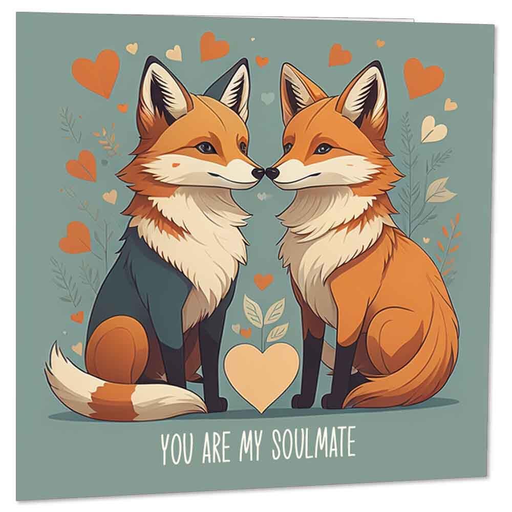 Anniversary Card - My Soulmate - Cute Fox Love Romantic Valentines Card him her - Purple Fox Gifts