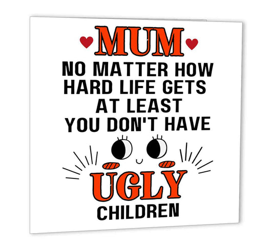 Funny Birthday Cards for Mum - Mom Ugly Children - Joke Happy Birthday Card - Purple Fox Gifts