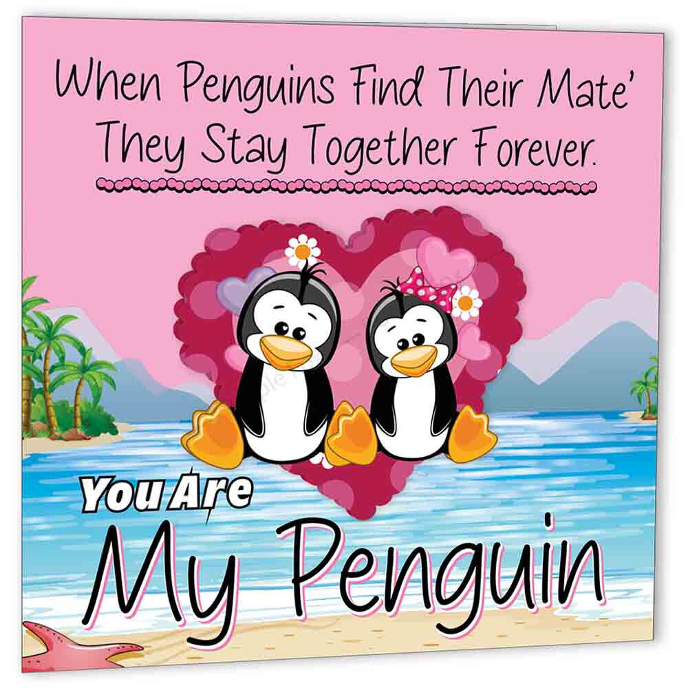 Penguin Anniversary Card - You are my Penguin - Cute Valentine's Day Cards - Purple Fox Gifts