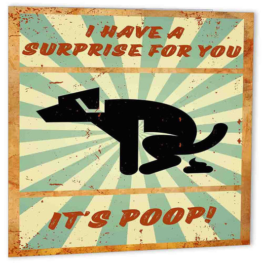 Rude Funny Birthday Card From Dog Surprise Poop 150x150mm for him dad retro - Purple Fox Gifts