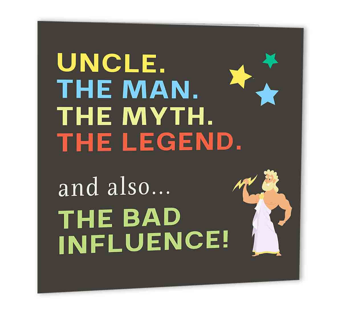 Uncle Birthday Card Funny - Bad Influence - Joke Happy Birthday 147 x 147mm - Purple Fox Gifts