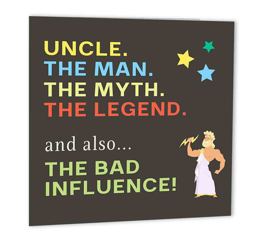 Uncle Birthday Card Funny - Bad Influence - Joke Happy Birthday 147 x 147mm - Purple Fox Gifts