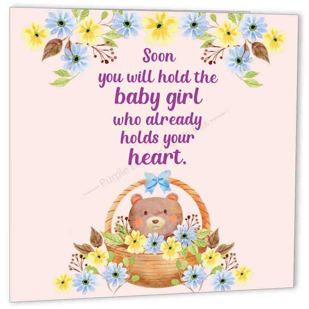 Expecting Baby Girl Card Pregnancy soon to be mother card 148 x 148mm - Purple Fox Gifts