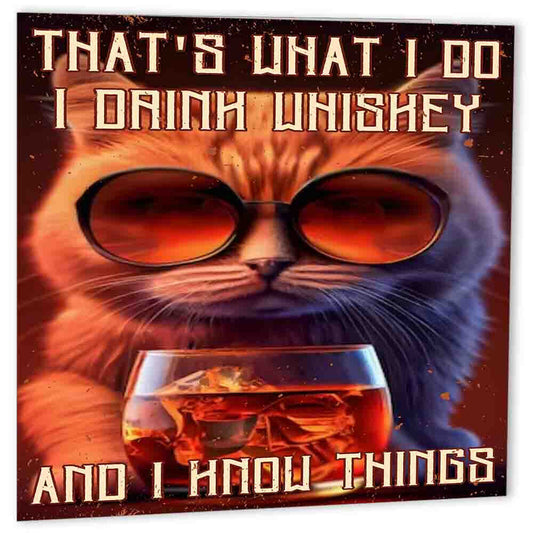 Funny Cat I Drink Whiskey and Know Things Birthday Card for Him Her Boyfriend - Purple Fox Gifts