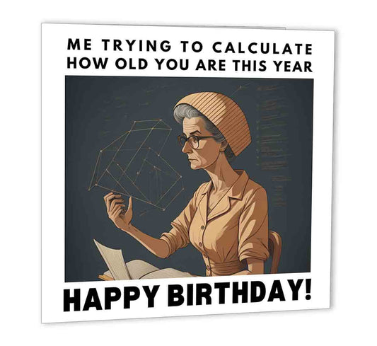 Funny Birthday Cards for Men Women - Confused Math Lady Meme - Rude Card - Purple Fox Gifts