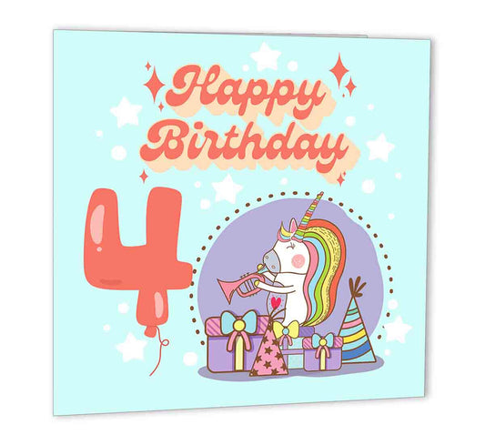 4th Birthday Card for Daughter Happy 4th Birthday Card Four Today 147 x 147mm - Purple Fox Gifts
