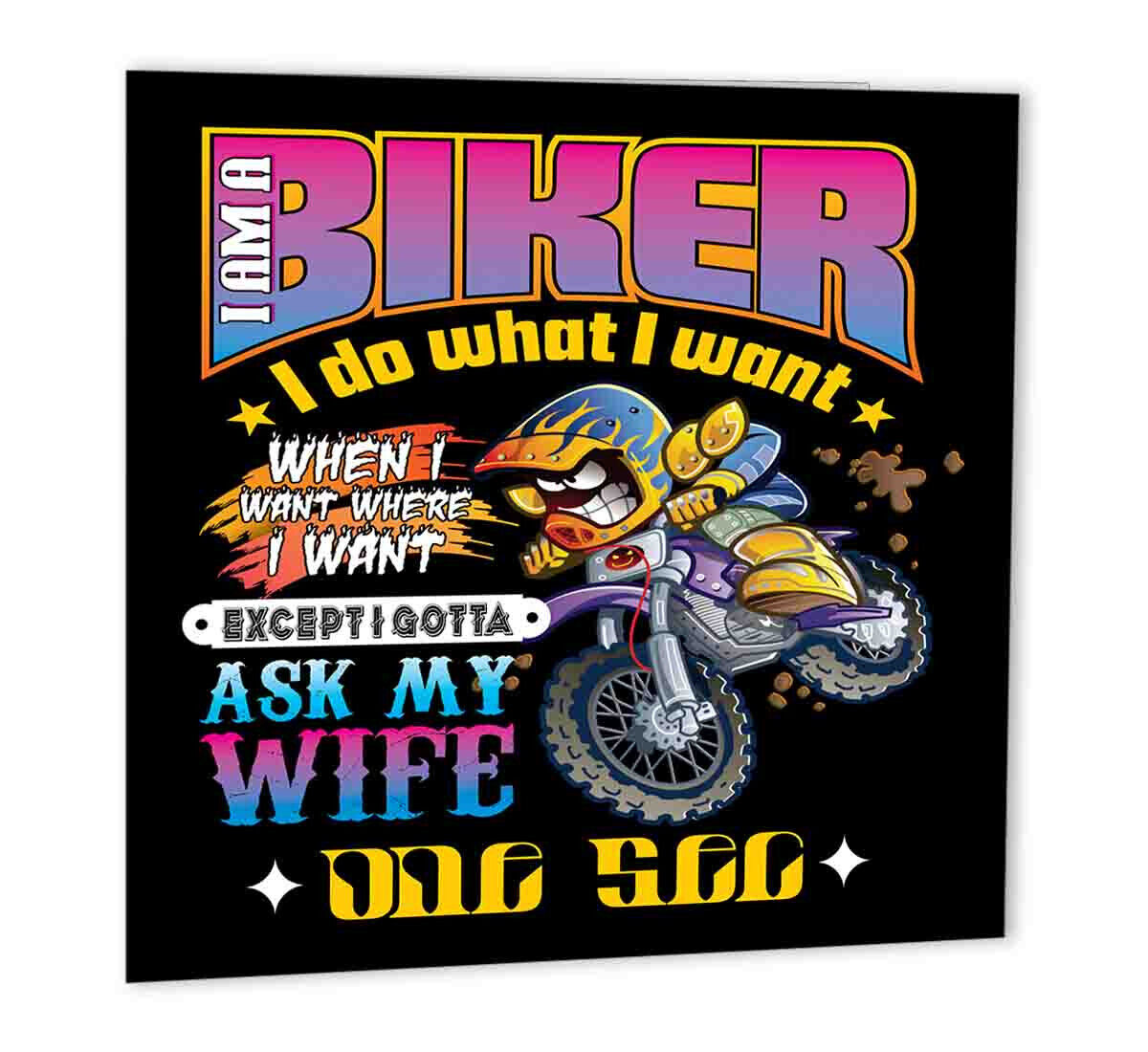 Funny Biker Greeting Card I Am A Biker - Card for Motorcycle Motorbike Rider - Purple Fox Gifts